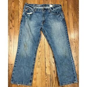 Ariat M4 Low Rise Boot Cut Jeans Medium Wash Embroidered Men's Size 40x30
